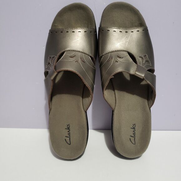 Clark's Bronze Leather Open Toe Slip On Sandals Women's Sz 10 M - Picture 7 of 10